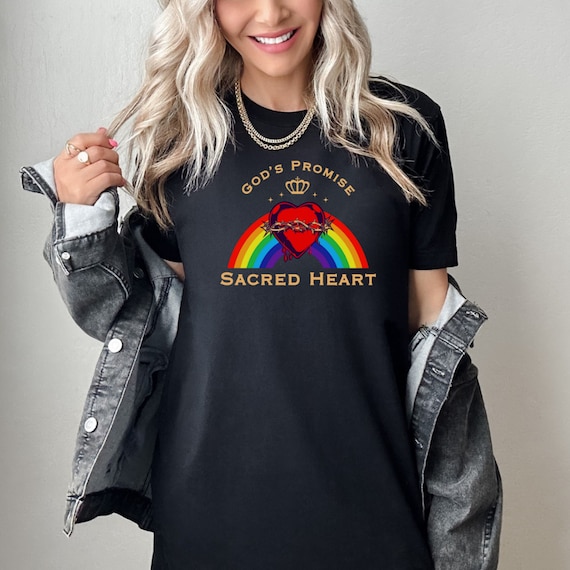 Catholic Shirt for Women God's Promise Rainbow T-shirt for Mom Sacred Heart of Jesus Shirt Summer modest fashion