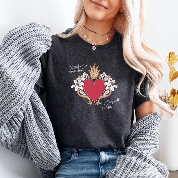 Catholic Shirt, T-shirt for Christian Women, Blessed are the pure of heart