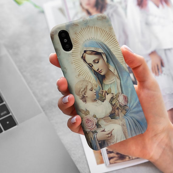 Protective Religious Tough Phone for iPhone and Samsung Galaxy Catholic Art gift for Mom Blessed Mother phone accessory for Christian Wife