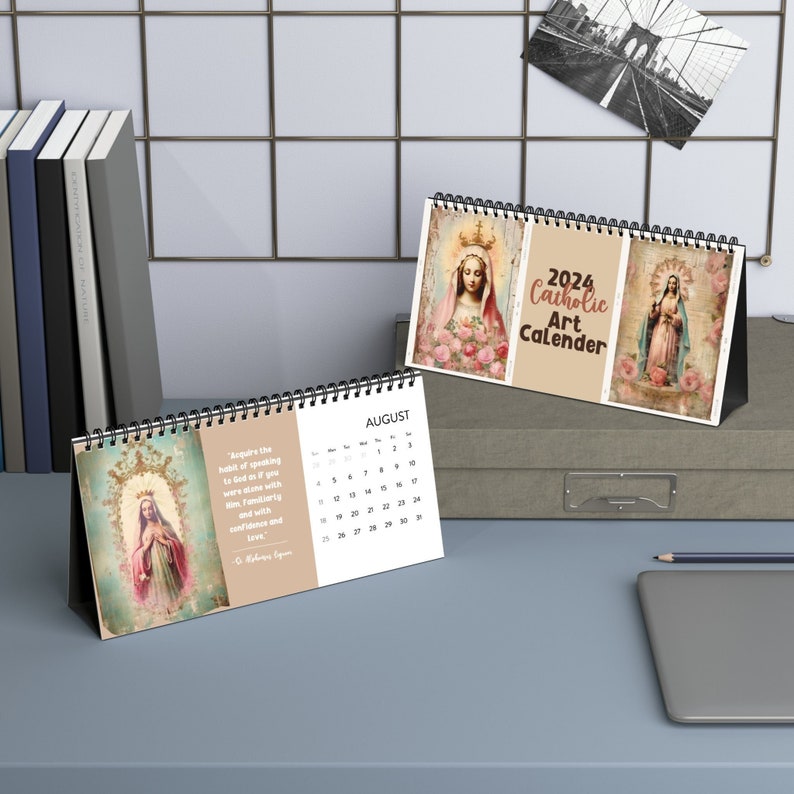 Blessed Virgin Mary Devotional Art Desktop Calendar Office Decor for