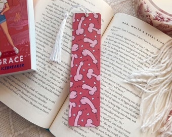 Funny Smut Penis Hearts Bookmark | Handmade Bookmarks | Valentine's Day Laminated w/ Tassel | Bookish Gag Gift for Reader Spicy Books