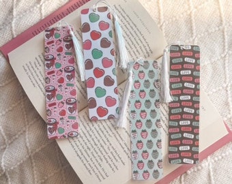 Cute Pastel Valentine's Day Treats Bookmark Collection | Chocolate Covered Strawberries Love Hearts Bookmarks | Laminated w/ Tassel Gift