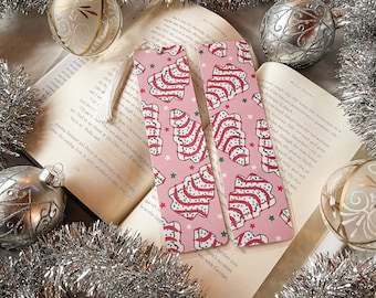 Christmas Tree Cake Cute Pink Holiday Bookmark | Handmade Bookmarks | Laminated with Tassel | Perfect Gift for Readers Bookworm Bibliophile