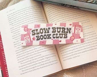 Slow Burn Book Club Pink Pastel Bookmark | Handmade Laminated w/ Tassel Bookmarks | Bookish Gift for Romance Reader Bookworm Bibliophile