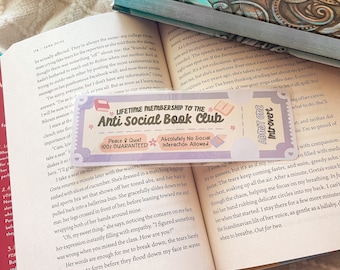 Proud Member of the Anti-Social Book Club Bookmark | Handmade Bookmarks Laminated w/ Tassel | Bookish Gift for Reader Cute Pastel Bookworm
