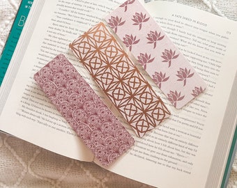 Pastel Rose Gold Metallic Pink Vintage Floral Bookmark Set | Handmade Laminated w/ Tassel Bookmarks | Bookish Gift for Reader Bookworm
