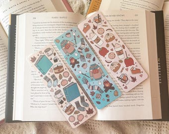 Fall Themed Cozy Reader Bookmark Set | Handmade Laminated w/ Tassel Bookmarks | Pastel Sweater Weather Pumpkin Spice Bookish Gift Bookworm