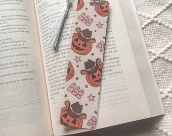 Cowboy Pumpkin Western Boo Yeehaw Stars Halloween Bookmark | Handmade Laminated w/ Tassel Bookmarks | Bookish Gift for Reader Bookworm
