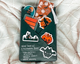 Blind Date with a Halloween Book Box | Choose Your Own Genre - Brand New Book  | Stickers Annotation Kit Laminated Bookmarks Bookish Gift