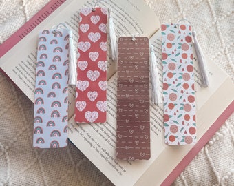 Valentine's Day Rainbow Hearts & Roses Bookmark Collection | Cute Rainbow Heart Roses | Handmade Laminated w Tassel Bookmarks | Bookish Gift