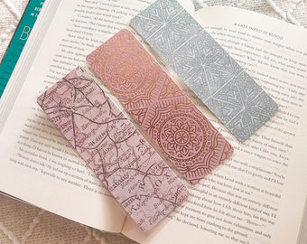 Vintage Maps Rose Gold Metallic Pink Bookmark Set | Handmade Laminated w/ Tassel Bookmarks | Bookish Gift for Reader Pastel Bookworm