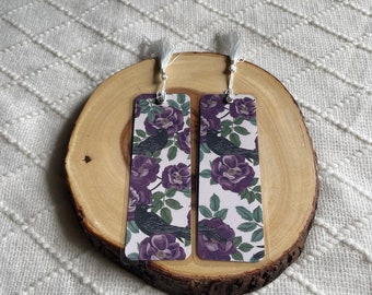 Purple Flowers and Crows Bookmark | Handmade Halloween Bookmarks | Laminated with Tassel | Bookish Gift for Book Lover Reader Bookworm