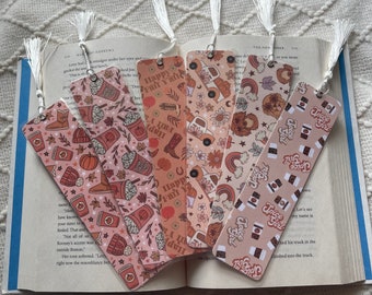 Fall Bookmarks Pastel Boho Coffee Dogs Boots Pumpkins Leaves Bookmark | Create Your Own Set Handmade Laminated w/ Tassel | Bookish Gift