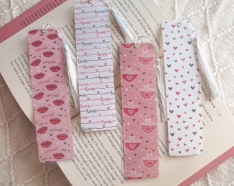 Pastel Lips Hearts & Love Potion Valentine's Day Bookmark Collection | Handmade Laminated w/ Tassel Bookmarks | Cute Kiss Bookish Gift