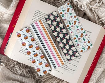 Halloween Themed Ghost Cowboy Bookmark Set | Handmade Laminated w/ Tassel Bookmarks | Howdy Pumpkins Cute Western Bookish Gift for Reader