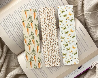 Summer Cottagecore Bookmark Set | Handmade Laminated w/ Tassel Bookmarks | Carrots Gardening Knit Butterflies Bookish Gift Reader Floral