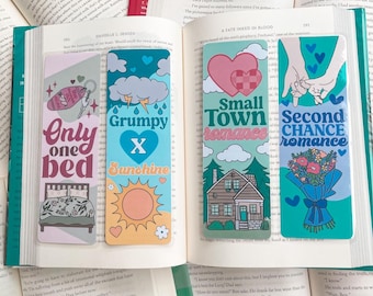 Romance Tropes Bookmark Set | Handmade Laminated w/ Tassel Bookmarks | One Bed Grumpy Sunshine Small Town Second Chance Bookish Gift Reader