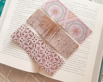 Metallic Rose Gold Vintage Mandala Bookmark Set | Handmade Laminated w/ Tassel Bookmarks | Bookish Gift for Reader Pink Cute Bookworm