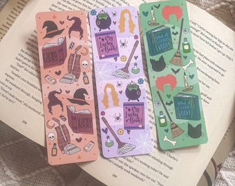 Hocus Pocus Themed Halloween Bookmark Set | Handmade Laminated w/ Tassel Bookmarks | Bookish Gift for Reader Spooky Witchy Spells Fall