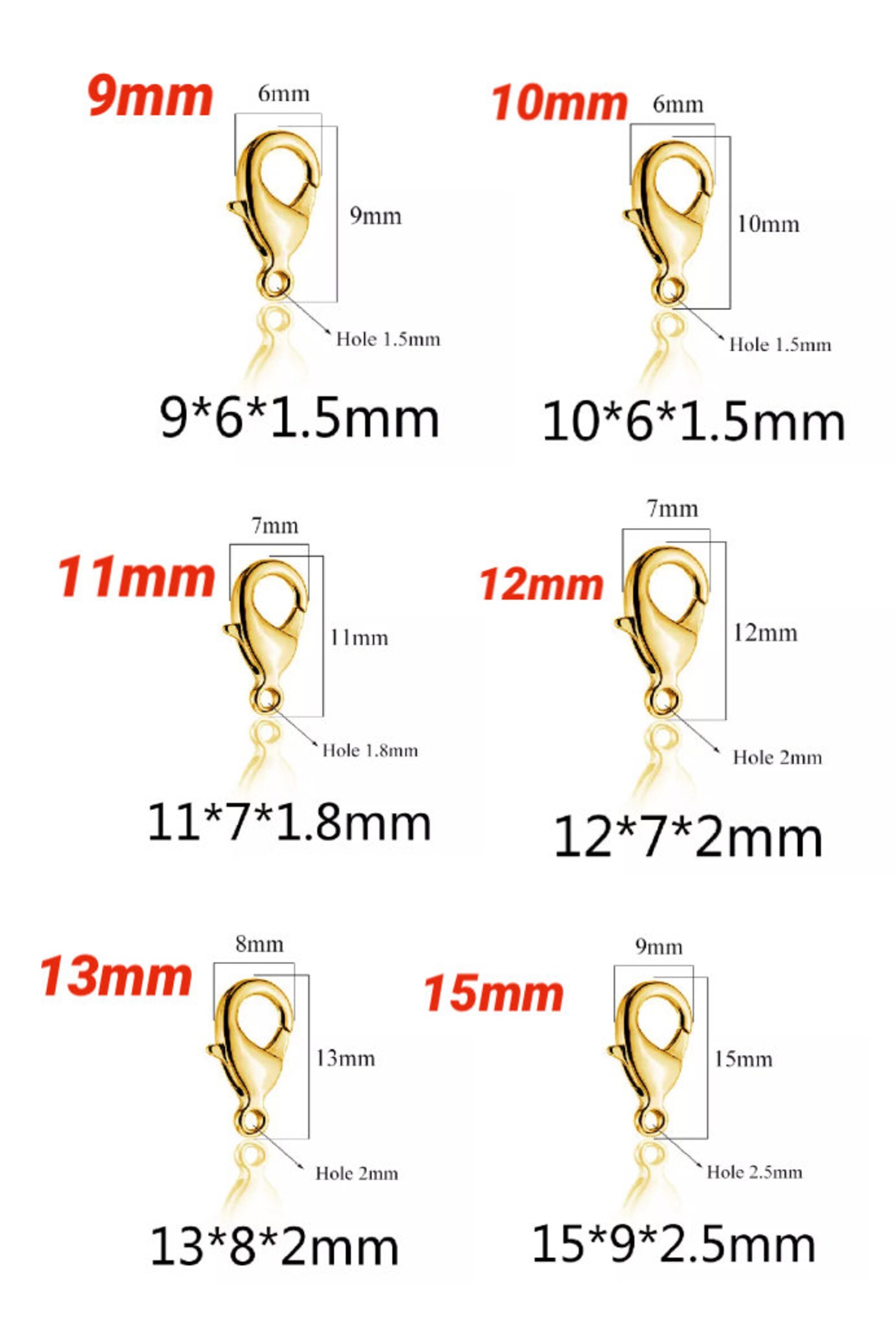 Lobster Clasp Size Chart