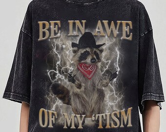 Be in awe of my 'tism t-shirt and sweatshirt, Funny cowboy racoon Shirt, Stay Trashy Funny Meme T-Shirt, Vintage Raccoon Opossum Skunk Shirt