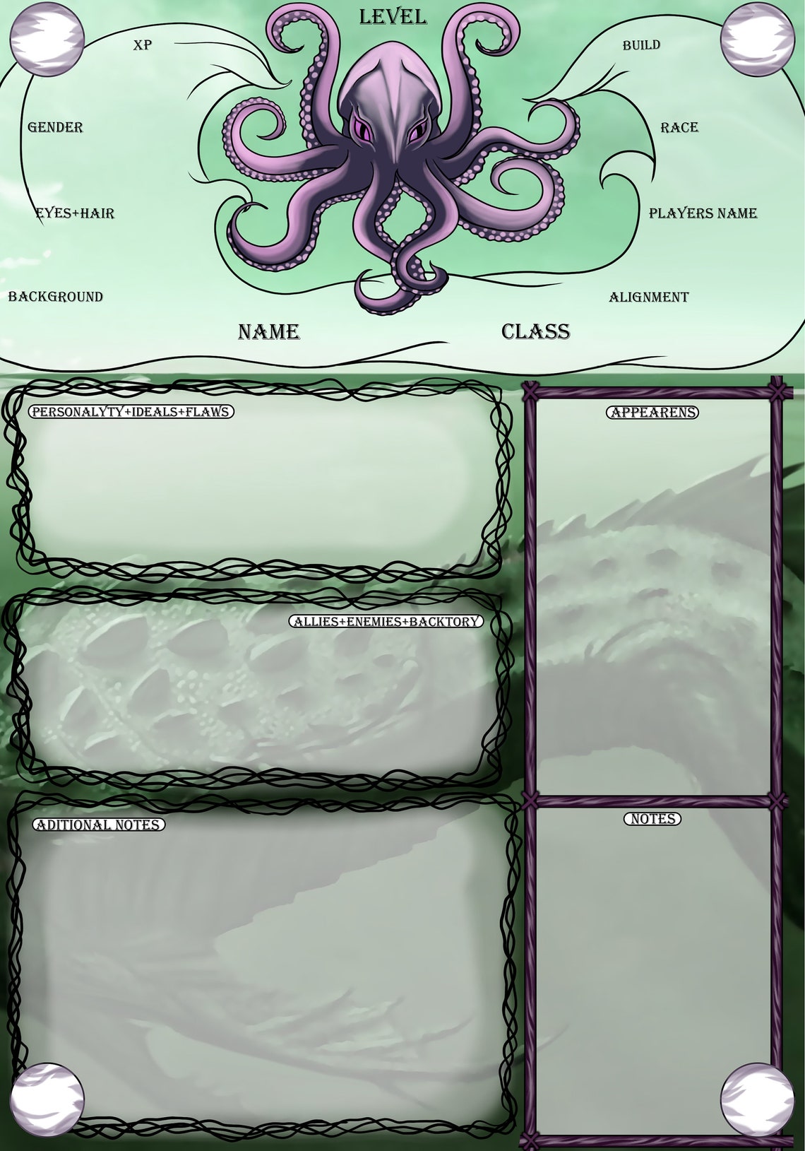 Kraken Dnd Character Sheet Dnd Sidestep List Dnd 5e - Etsy Canada