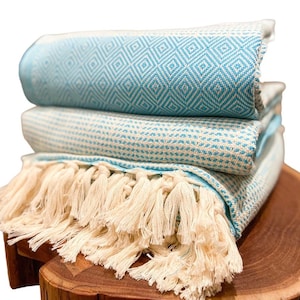 Bundle 2 Large Turkish Cotton  Bath Towels, Diamond Mosaic Design, Premium Quality, Christmas Gift, Size 100x180 cm