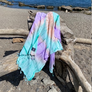 Tie Dye Beach Towel, Pink, Purple, Blue, Acid Wash Design, 100% Turkish Cotton, Light Weight, Sand Resistant, Bridesmaid GIft,  90 x 170 cm