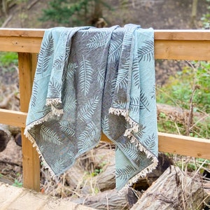 Palmyra Cotton Throw with Fringe, Reversible Cotton Decorative Throw in Mustard/Brown or Mint/Charcoal Housewarming Gift, Mother&#39;s Day Gift