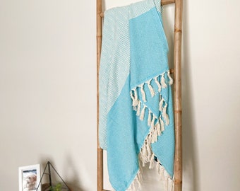 Large Turkish Cotton Towel in Turquoise, 100% Cotton, Housewarming Gift, Bath Towel, Beach Towel, Large size 100x180 cm FAST SHIPPING