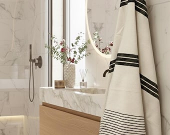 Luxurious Linen Bath Sheet , Natural Fibre, Striped Linen Bath Towels, Lightweight, Fast Drying, Premium Linen, Lightweight, Bath Decor