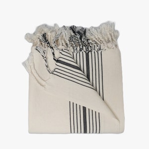 Neutral Linen Bath Sheet, Large Luxury Linen Bath Sheet, Black and White Striped Bath Towel, Lightweight, Fast Drying and Durable