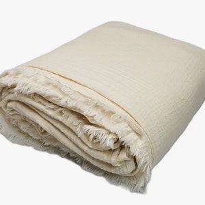 Ivory Crinkle Muslin Bedcover, King Size, OEKO-TEX Certified Bedspread, Organic Cotton Throw Blanket, Super Soft and Lightweight,
