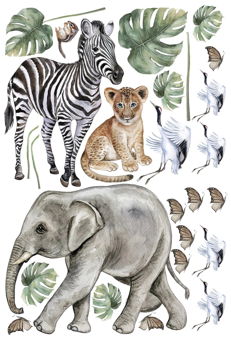 Safari Jungle Animals Wall Decal Sticker for Kids Room or Nursery ...