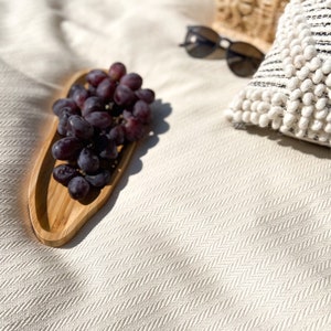 Buttery Cream Large Picnic Blanket | Handwoven 100% Turkish Cotton l Herringbone | Soft Rustic Farmhouse Throw Blanket | Handknotted Tassels image 2