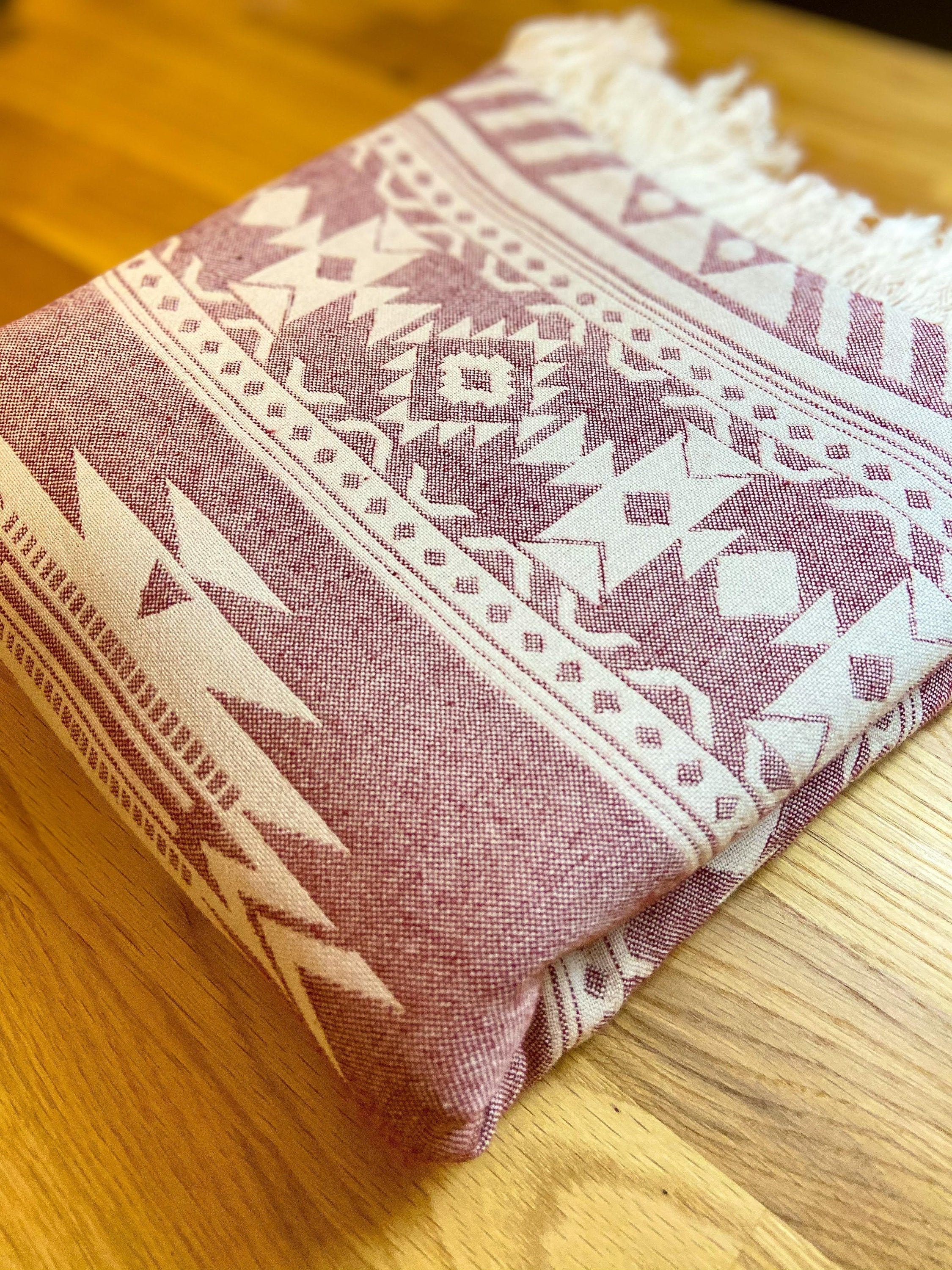 Boho Aztec Throw Blanket 100 Soft Turkish Cotton Green & Etsy