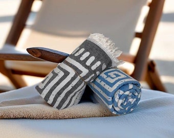 Bundle 2 Soft Turkish Bath Towel Set,  Reversible (2 in 1), Large Beach Towel with Fringe, 100% Turkish Cotton, Housewarming or Wedding Gift