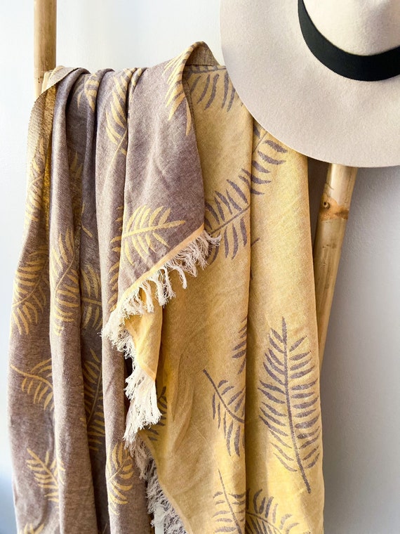 Boho Cotton Throw, Reversible Cotton Decorative Throw in Mustard/Brown or Mint/Charcoal Housewarming Gift, Mother&#39;s Day Gift, 2 looks in 1