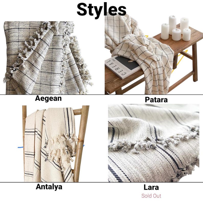 Buttery Cream Large Picnic Blanket | Handwoven 100% Turkish Cotton l Herringbone | Soft Rustic Farmhouse Throw Blanket | Handknotted Tassels image 4