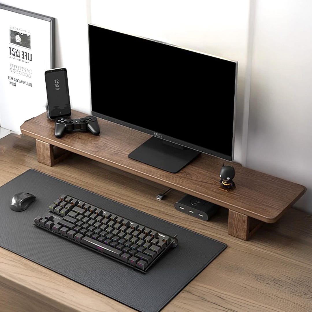 Shelf Railing For Computer Table Natural Wood Computer Shelf Desk Riser Moniter Stand Wood Laptop Riser ...