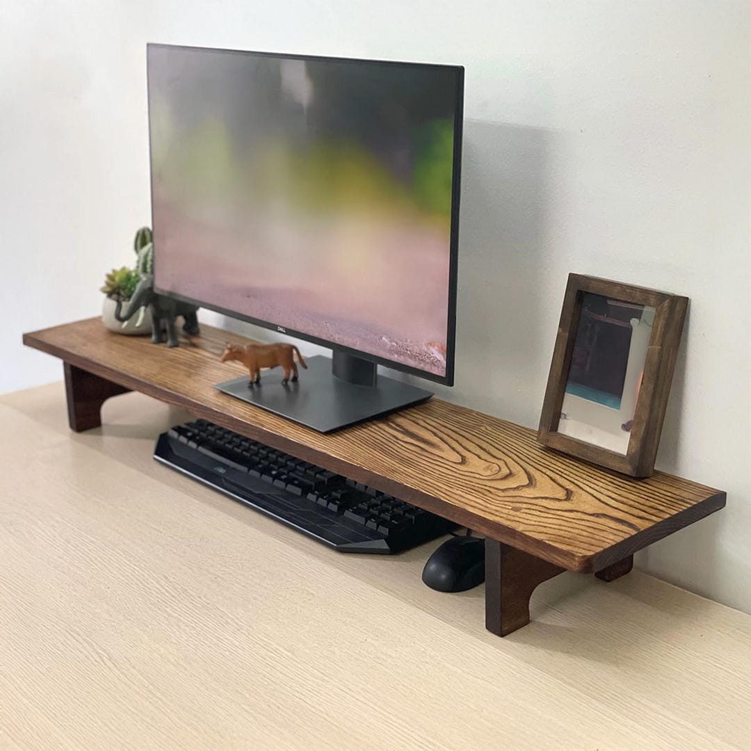 Solid Wood Monitor Stand Computer Laptop Stand Ash Wood Desk Shelf ...