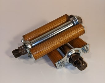 Wooden Bicycle Block Pedals Oak and Shellac 9/16"