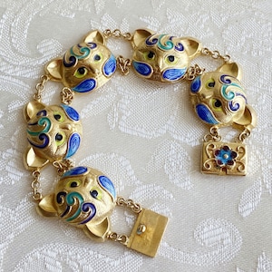 925 Sterling Silver Cat Bracelet•925 Silver Enameling Craft Bracelet•Good luck Bracelet•Qipao Bracelet