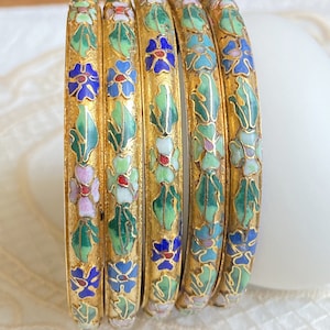 Cloisonne Bracelet•Gold Floral Bracelet • Vintage Chinese Bracelet • Qipao Bracelet • Antique Jewelry • Handmade Bracelet