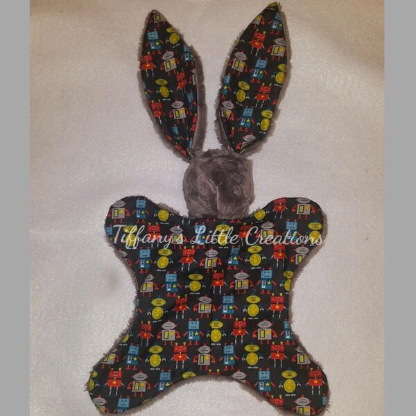 Robots Bunny Lovie for Babies or toddlers, cotton minky rabbit lovey