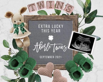 Lucky Baby Announcement Instagram Editable Twins Baby Announcement St Patricks day Twins Pregnancy Announcement Digital for Social Media