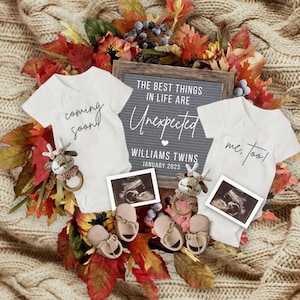 Twins Pregnancy Announcement, Thanksgiving Pregnancy Reveal, Fall Gender Neutral Twins Announcement, Letter Board Baby Announcement
