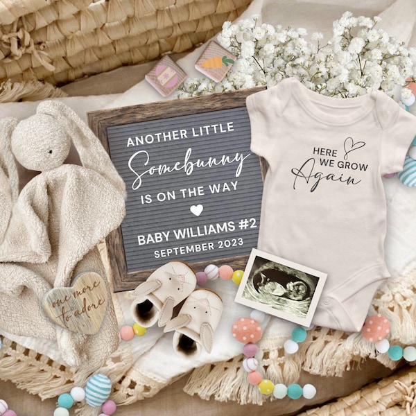 Easter Pregnancy Announcement Digital, Editable Baby #2 #3 #4 etc, 2nd Baby Annoucement, Second Baby Reveal, Here We Grow Again Baby Reveal