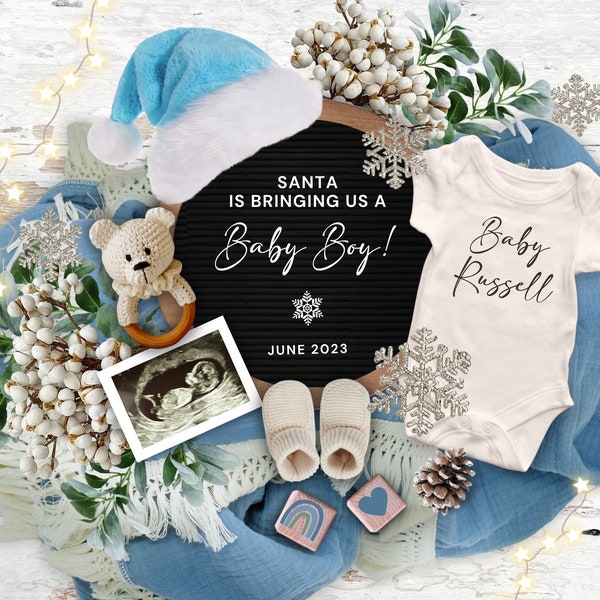 Boy Christmas Pregnancy Announcement, Editable Baby Boy Holiday Baby Reveal, It's a Boy Social Media Announcement, Pregnancy Flat Lay