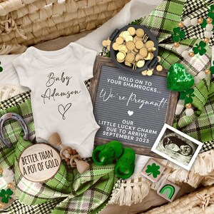 St Patrick&#39;s Day Pregnancy Announcement Digital, Social Media Pregnancy Reveal Template, St Patty Letter Board Baby Announcement